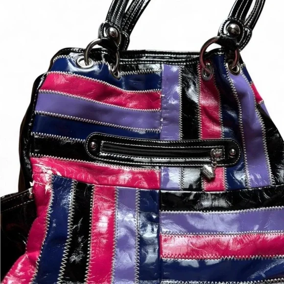 Vintage Y2K Kathy Van Zeeland patchwork patent shoulder bag 🖤💋🎨 - Picture 5 of 7